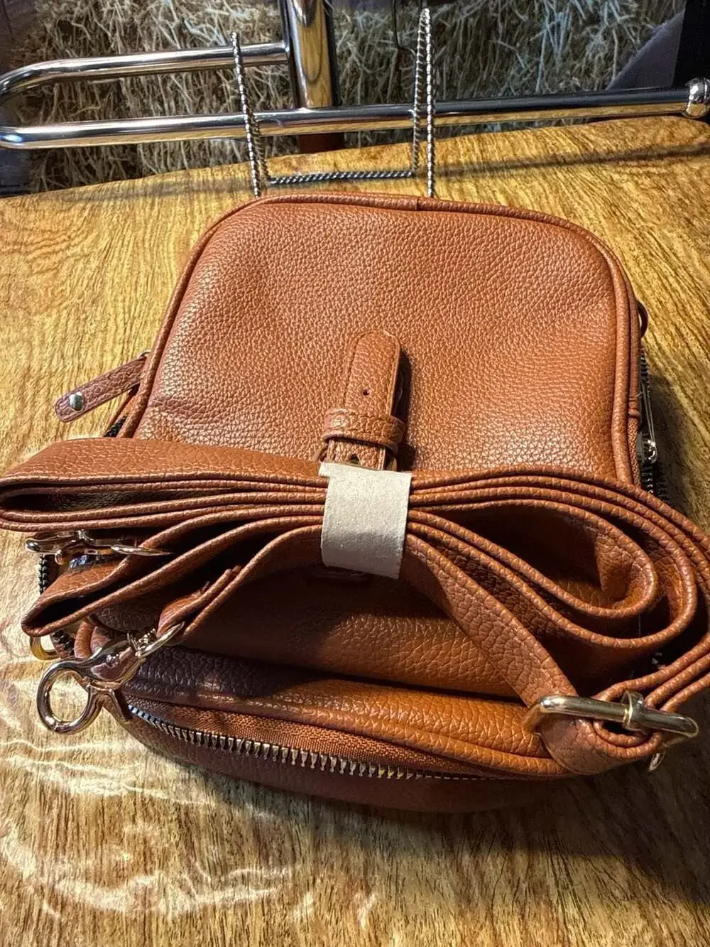 Women's Vintage Brown Faux Leather Multi-Compartment Crossbody Bag with Front Bu - Picture 4 of 4